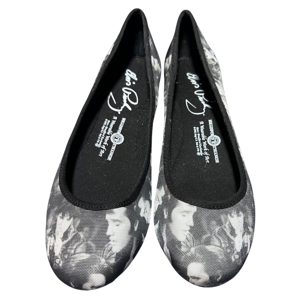 Bradford Exchange Elvis Presley Black White Portrait Ballet Flats Womens 6.5M